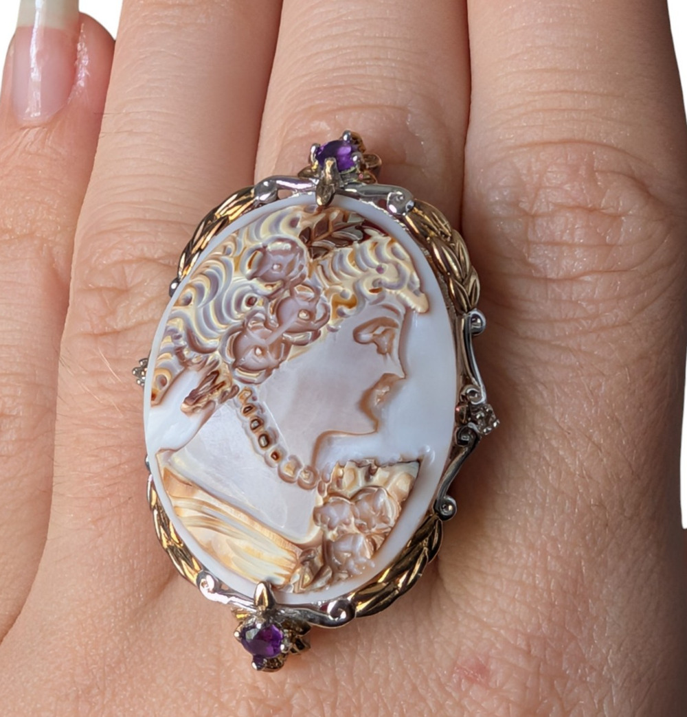 Michael Valitutti Gems En Vogue Tiger Shell Cameo Ring Sterling Silver Size 5.75